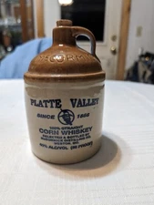 Vtg McCormick Platte Valley Straight Corn Whiskey Stoneware 1/2 Pint Jug w/Cork