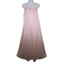 Vintage Vanity Fair Pink Embroidered Nylon Nightgown Lace Trim Butterfly Medium