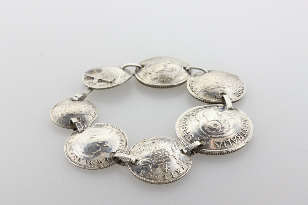 Vintage Sterling Silver 925 Multinational 1940s Coin Style