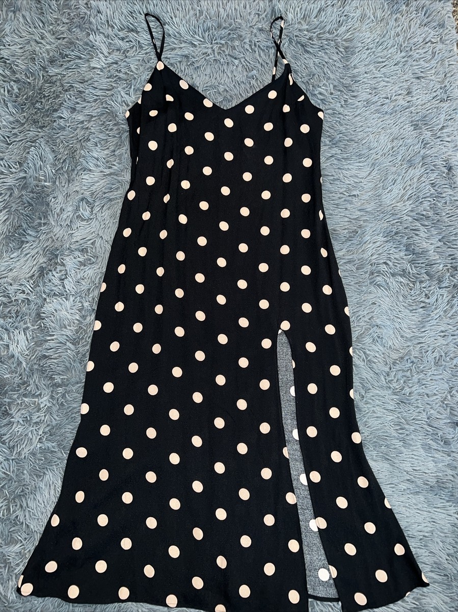 Womens Reformation Crimini Slip Dress Size Black Pink Polka Dot Midi  Length