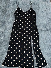 Womens Reformation Crimini Slip Dress Size 8 Black Pink Polka Dot Midi Length