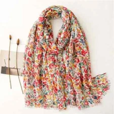 Fashion Printed Floral Shawl Cotton Viscose Tassel Scarf For Woman