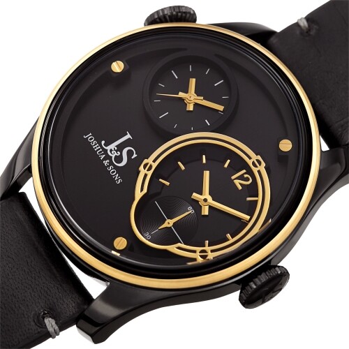 Joshua & Sons JX118BKYG Two Time Zones Black Leather Strap Mens Watch - Picture 3 of 6
