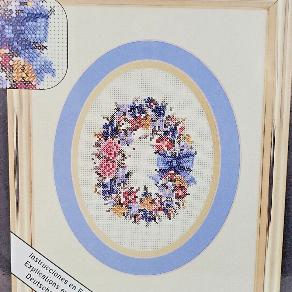 New Bead 'n Stitch Blue Ribbon Wreath Bead Counted Cross Stitch Kit JCA