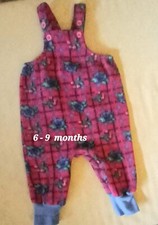 Vtg. OshKosh B'gosh NB 6-9 Mo. OVERALL Fleece Suit Drk PINK Blue Flowers 1980's