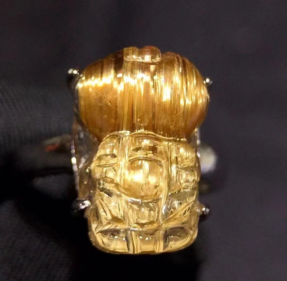 Anillo Ajustable Cuarzo Rutilado Oro Natural 13x11mm Certificado AAAAA Foto 4 de 4