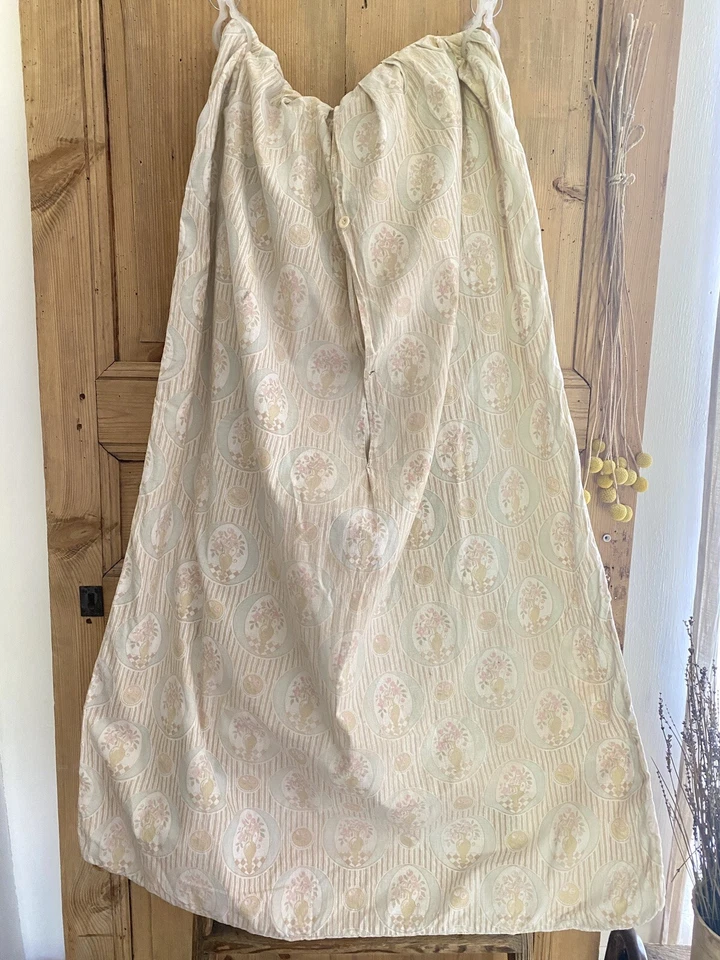 Antique French LONG PILLOW COVER medaillon FLORAL STRIPED cotton gathers c1920 - Image 4 of 4