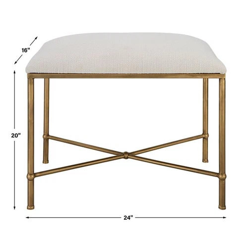 Uttermost Avenham Contemporary Iron and Fabric Small Bench - Antique Gold/ White - Picture 6 of 6