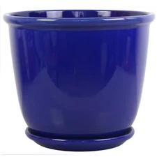 14 In. Delphine Blue Glazed Plastic Planter (14 In. D X 12 In. H) with Drainage