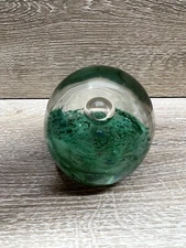 Heavy Dichroic Art Glass Paperweight Planetary Galaxy Design Green