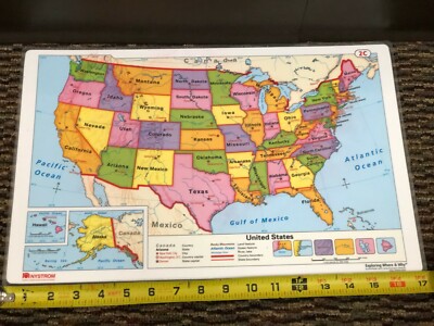 Pristine 17''X11'' Laminated double sided United States 2C & World Map 2D Nystrom