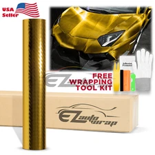 Chrome 3D Carbon Fiber Gold Sticker Decal Vinyl Wrap Sheet Film Bubble Free
