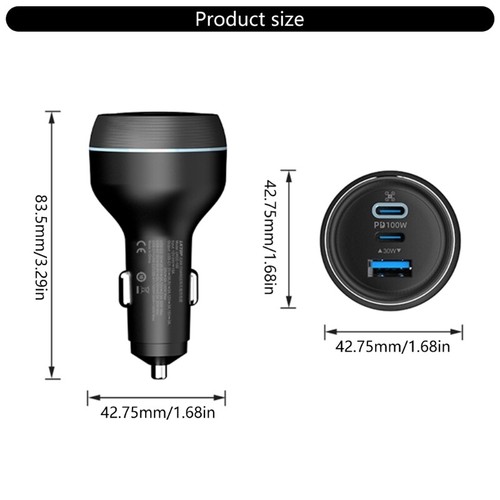 100W Car Socket USB C USB A Charging Splitter Adapter 12V-24V Car - Zdjęcie 8 z 8