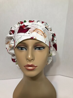 Bouffant Scrub Hat- Christmas -Santa -''Jingle Bells'' Words