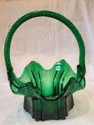 Fenton Glass Vintage Emerald Green Vulcan Glass Basket with Twisted Handle