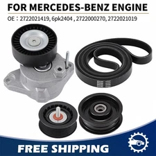 For Mercedes-Benz Engine Drive Belt Tensioner & Idler Pulley Serpentine Belt kit