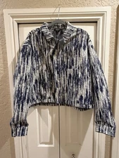 New Mens Boohoo Man Boxy Fit Fabric Interest Jean Jacket - Medium Dark Blue 