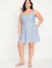 NWT Old Navy Fit and Flare Linen Blend Striped Mini Dress Petite XL Party Summer