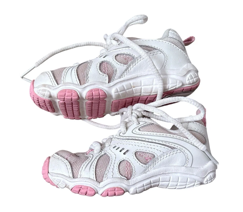 STRIDE RITE Niñas Pequeñas Talla 7 W Parte Superior Baja Rosa Blanco Tenis Zapatos Foto 4 de 4