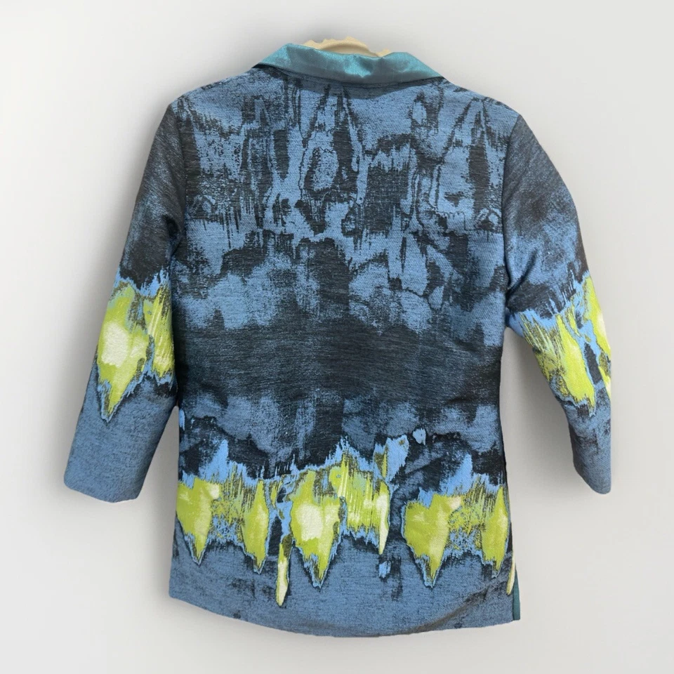 Grace Chuang Long Blue Watercolor Silk Like Open Jacket Formal Wedding Party S - Image 2 of 3