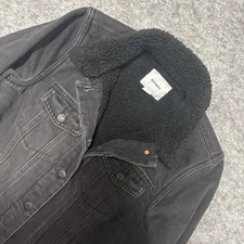 Old Navy Sherpa Lined Black Denim Button Up Trucker Jacket Women's Small