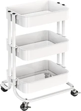 Pipishell 3 Tier Metal Rolling Utility Cart, Heavy-Duty Storage 3 Tier, White 