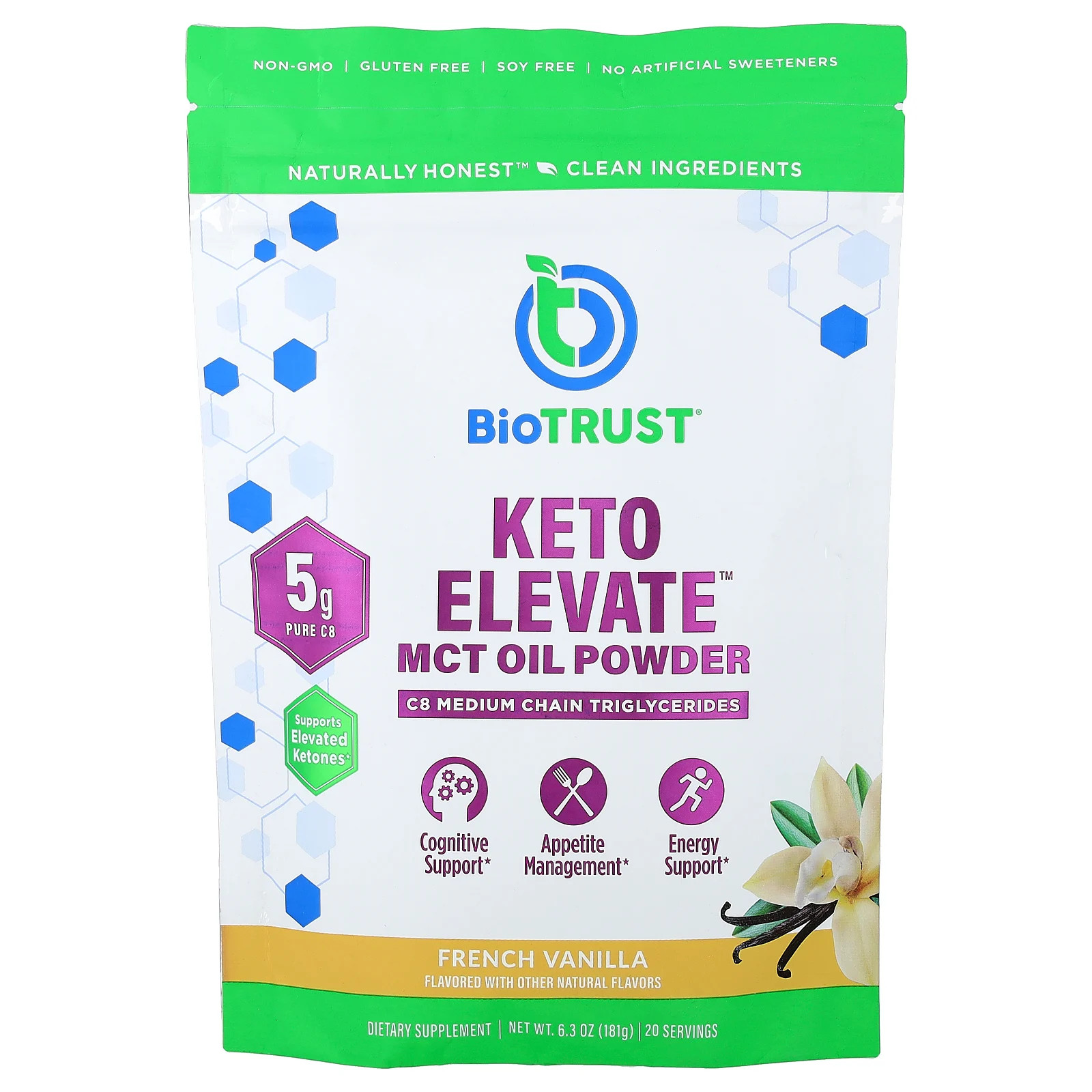 Keto Elevate, растительное масло MCT в порошке, французская ваниль, 6,3 унции (181 г)