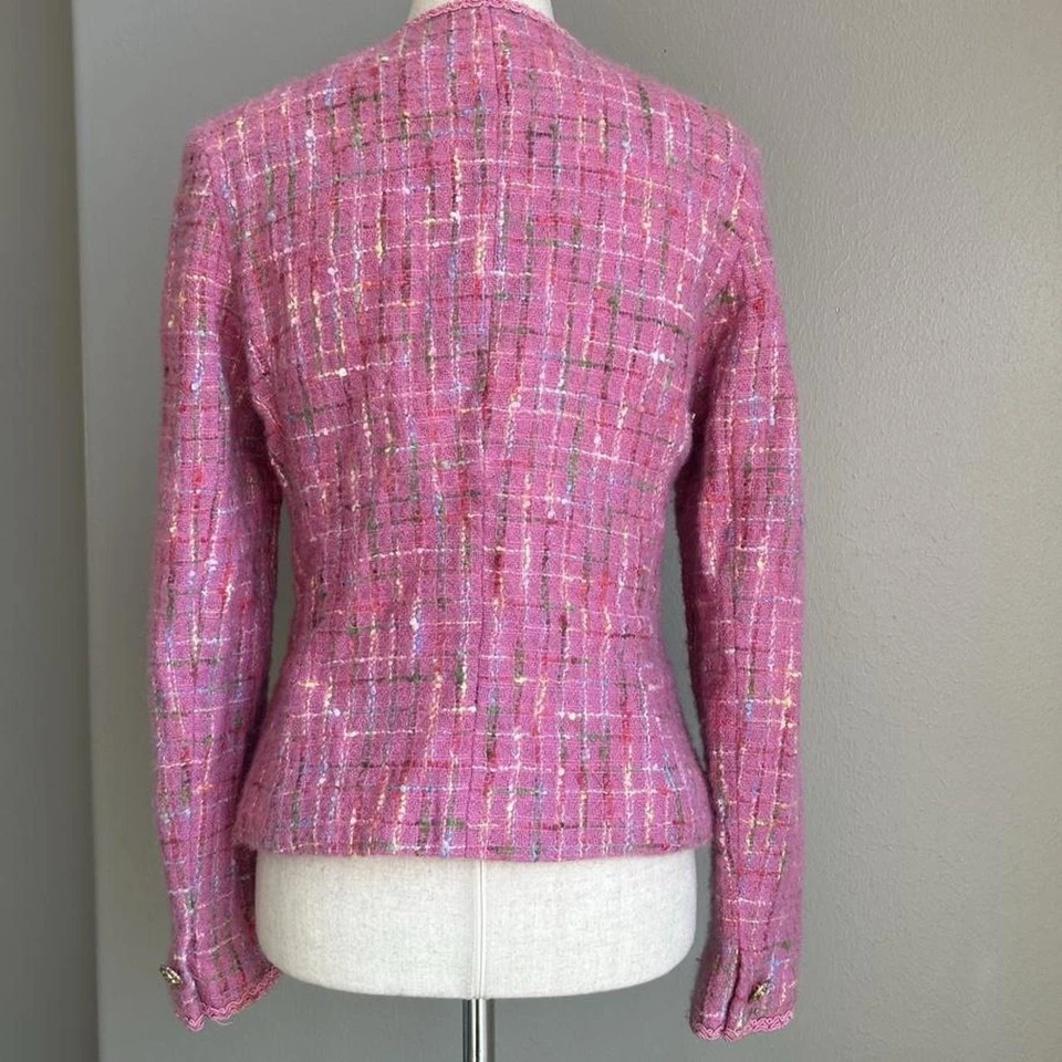 Blazer Vintage Rosa Cuadros Tweed Talla S Dorado Bordado Botones Retro Glamour Foto 2 de 4