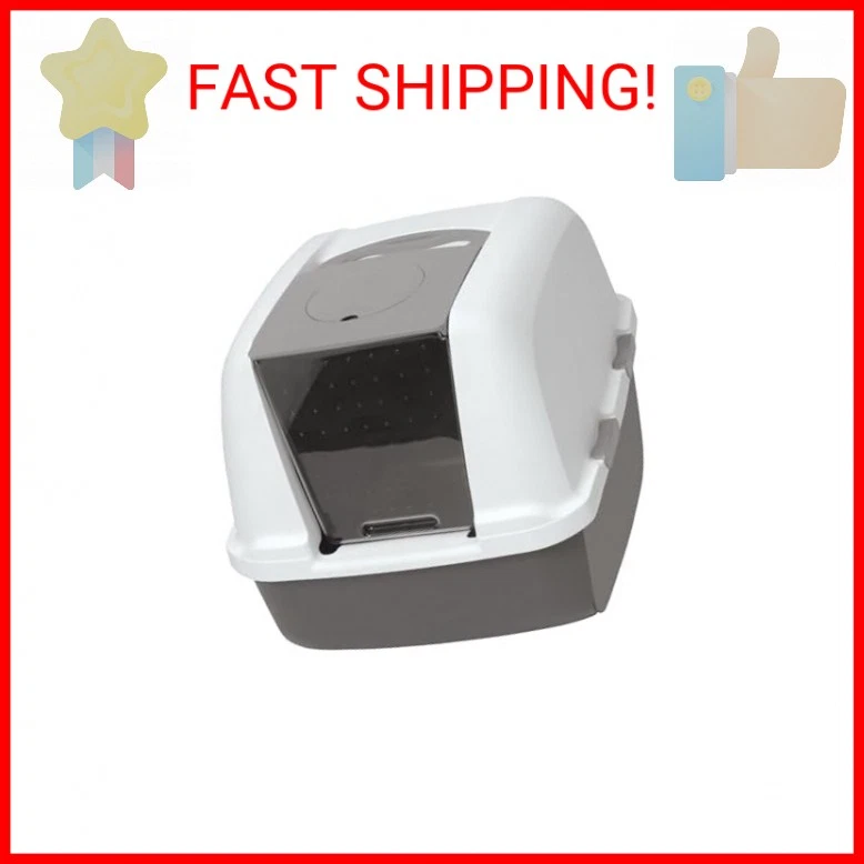 Catit Airsift Jumbo Hooded Litter Pan, Warm Gray/White - Privacy and Easy Access - Image 2 of 2