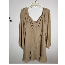 And Now This Tan Floral Long Sleeve Ruffle Faux Wrap Mini Dress Small