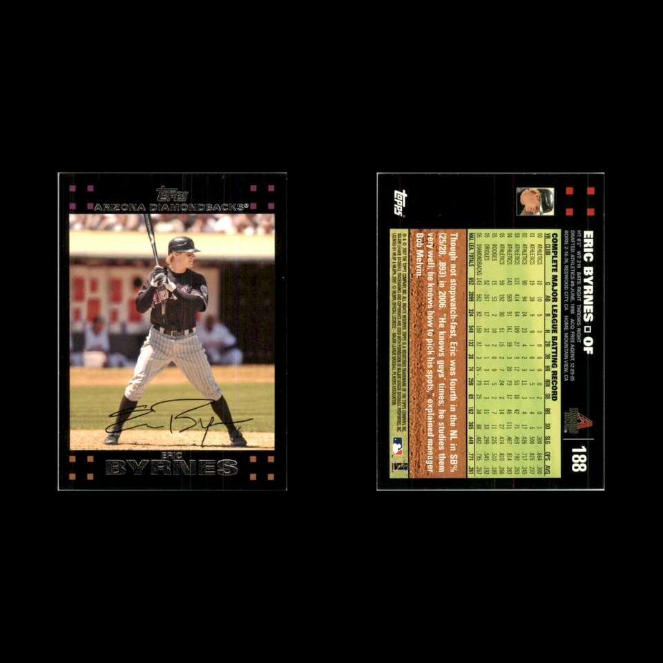 Tarjeta de béisbol Eric Byrnes #188 2007 Topps Arizona Diamondbacks MLB casi nueva Foto 3 de 3