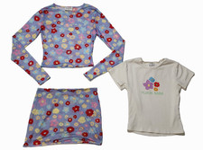 Kapri Women Set of 3 Fleur Bebe Top Long Sleeves, Skirt  T-Shirt Floral Beach S