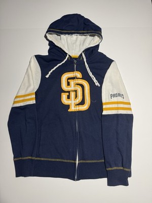 San Diego Padres Majestic Fan Fashion Full Zip Hoodie Navy White Size Large MLB