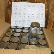 NEW 24 Glass Spice Jars With Lids 4oz White Spice Label Included Airtight Square