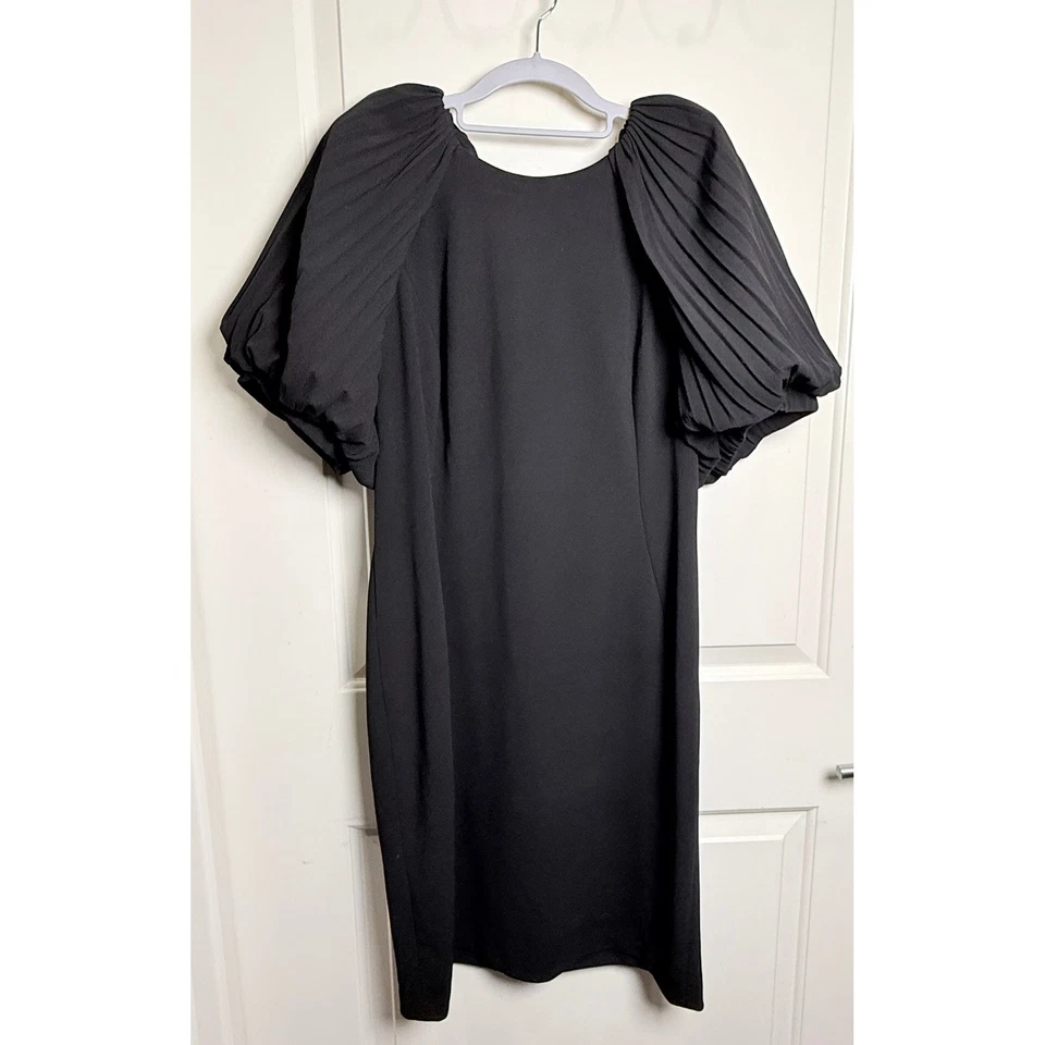 Calvin Klein Black Puff Sleeve Cocktail Dress Size 14 Statement Modern Chic - Image 2 of 4