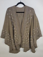 Ellie Kate Women’s One Size Tan Knit Poncho Shawl Wrap Cape Geometric Pattern Ac