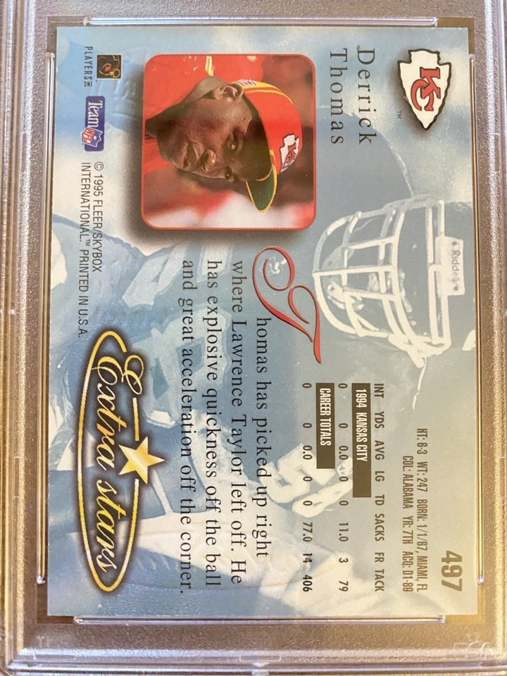 1995 Ultra #497 Derrick Thomas Extra Stars Gold Medallion PSA 8 NM-MT - Image 4 of 4