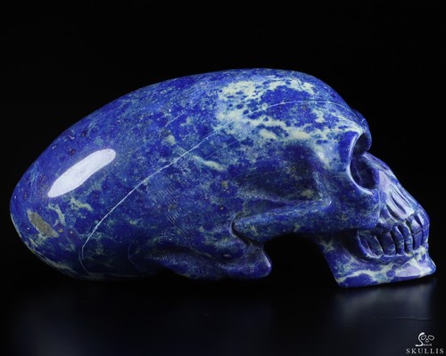 Gemstone 4.3" Lapis Lazuli Hand Carved Crystal Elongated Mayan Alien Skull - Picture 4 of 7