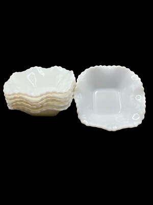 Hazel Atlas Milk Glass Diamond Quilt Pattern 1950 s Candy Bowl Serving Dish 6 Pc