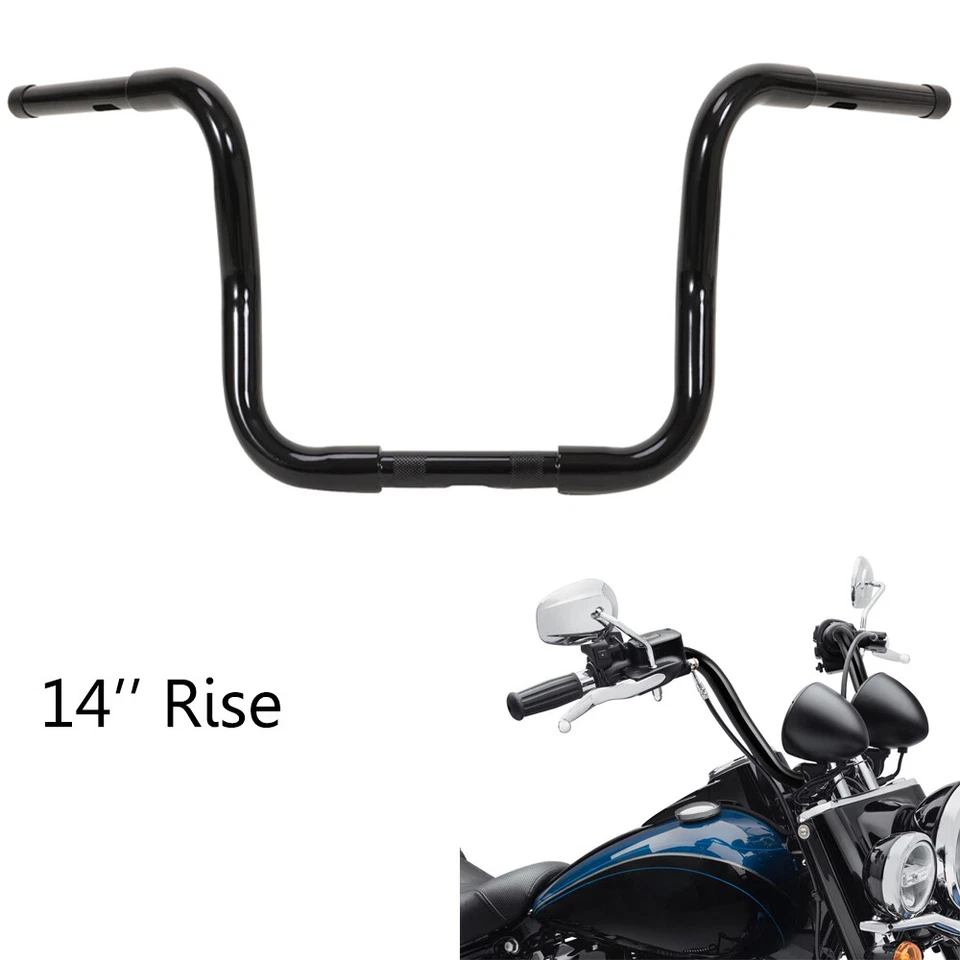 Black 14" Rise 1 1/4'' Ape Hanger Handlebar Fit For Harley Sportster XL883 1200 - Imagem 3 de 4