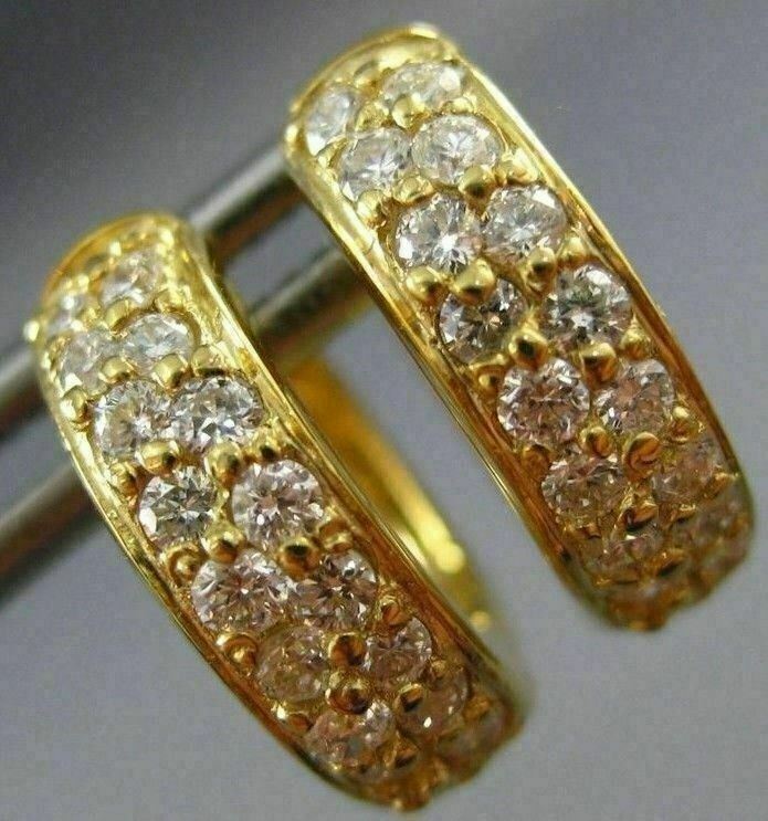 FILA ORECCHINI HUGGIE ESTATE .56CT DIAMANTE ORO GIALLO 14KT CLASSICI 2 FILE PAVÈ #26079