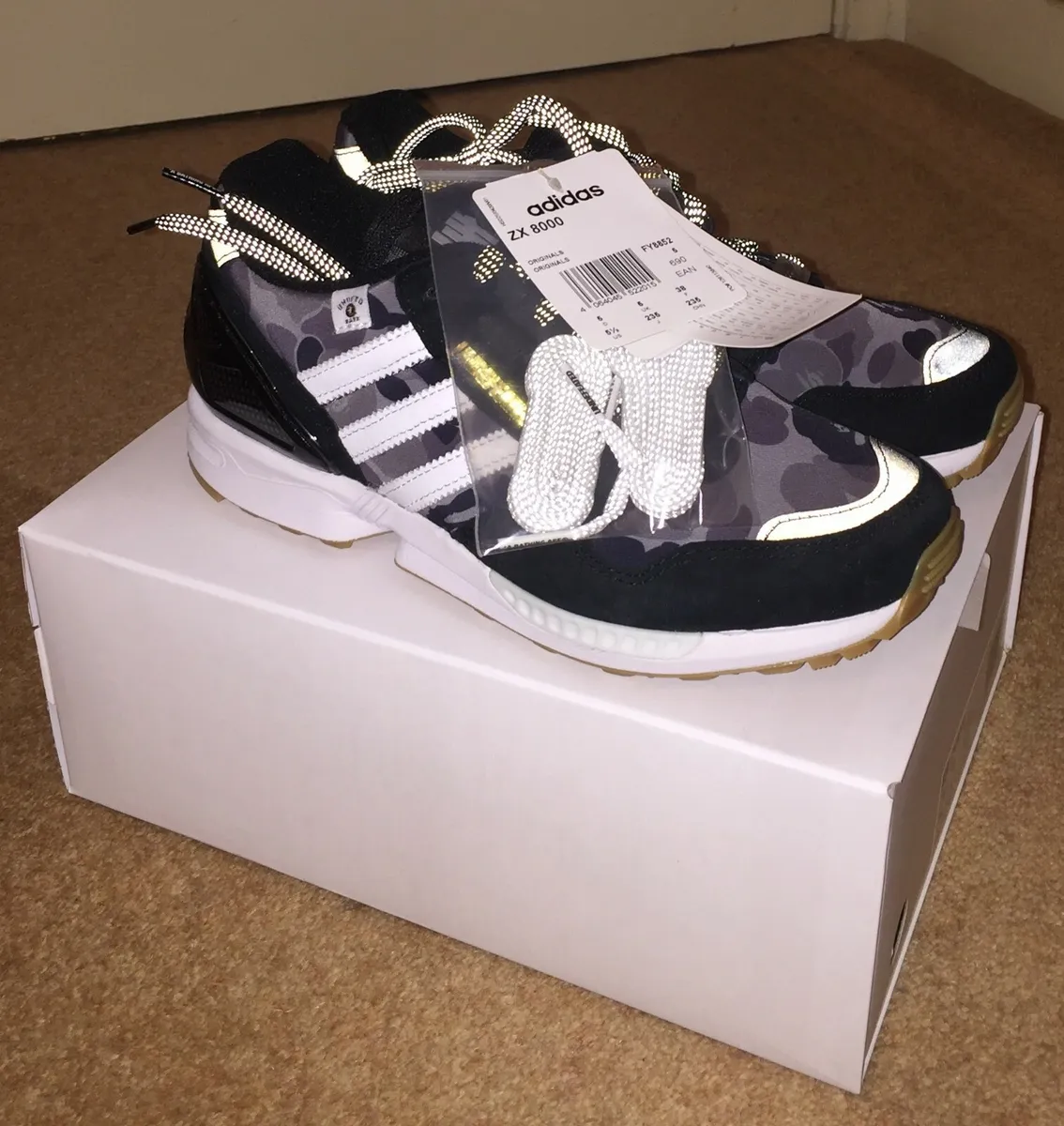 Adidas ZX 8000 Bape Undefeated BLACK Size 5 UK NEW IN BOX! 100% AUTHENTIC