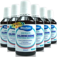 6x Wisdom Chlorhexidine Antibacterial Mouthwash Fresh Mint 300ml