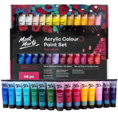 Vibrant Palette: 48 Semi-Matte Acrylics for Canvas, Wood, Leather & More! 36ml T