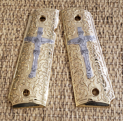 1911 Grips PISTOL GRIPS Full Size 45 Commander 1911 Jesus Grips Gold Plated
