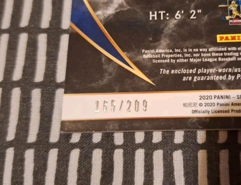 2020 Panini Select Gavin Lux Los Angeles Dodgers 165/209 Patch Autograph  - Image 3 of 3