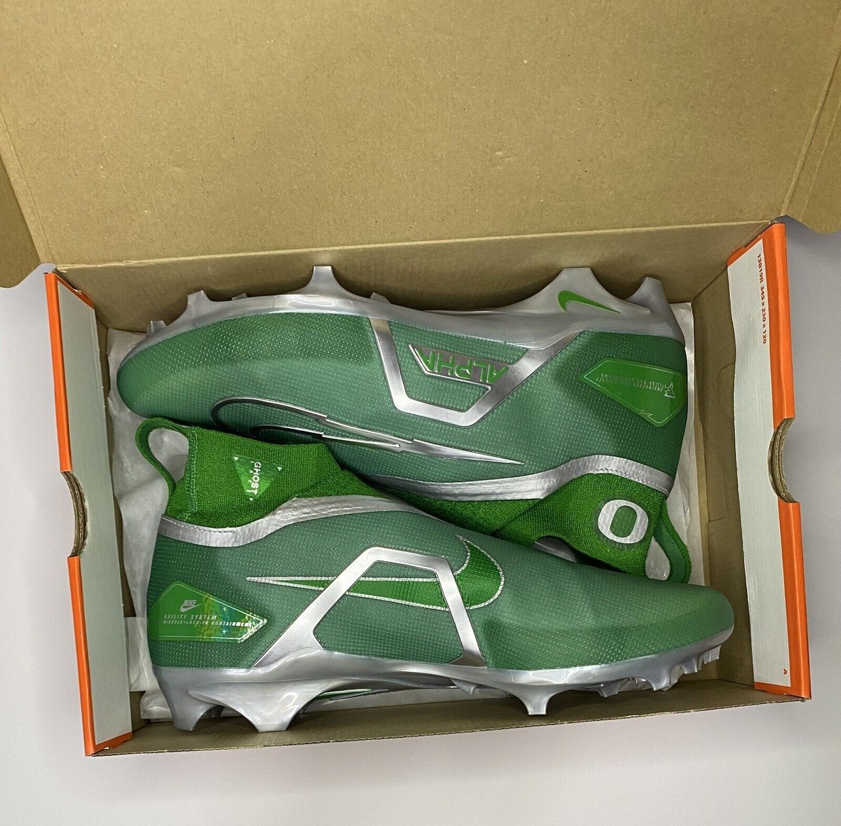 Nike Alpha Menace Varsity PE Oregon Ducks Team Issue Football Cleats Size 12W Nike Alpha Menace Elite 2 PE Oregon Ducks CJ3049-300 Mens  main image 2