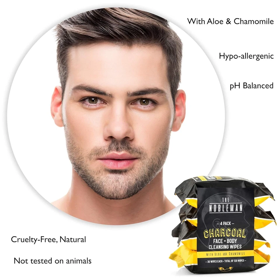 Toallitas limpiadoras faciales + corporales carbón para hombre - Paquete de 4 (120ct) Foto 4 de 4