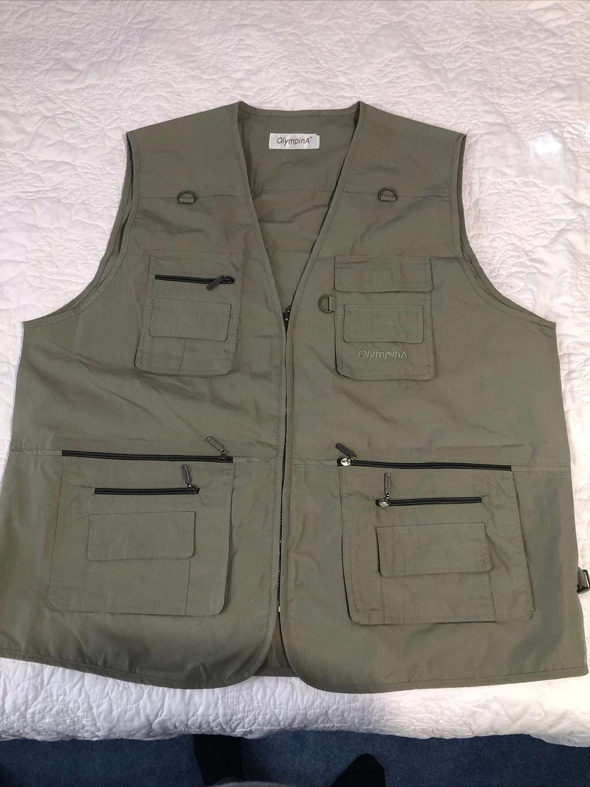 OlympinA mens XL Or XXL vest fishing hunting bird shooting utility cargo Green