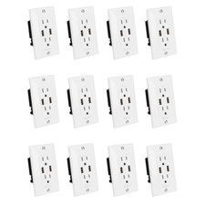 NEW 12-Pack of 15 Amp Outlet Receptacle Wall Plate with Dual USB Charger Port